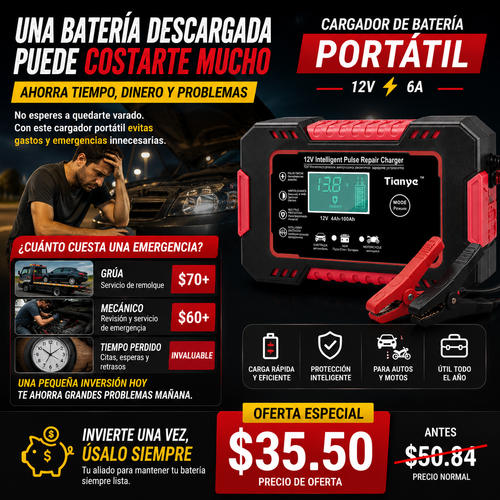 CARGADOR DE BATERÍA PARA CARRO Y MOTO