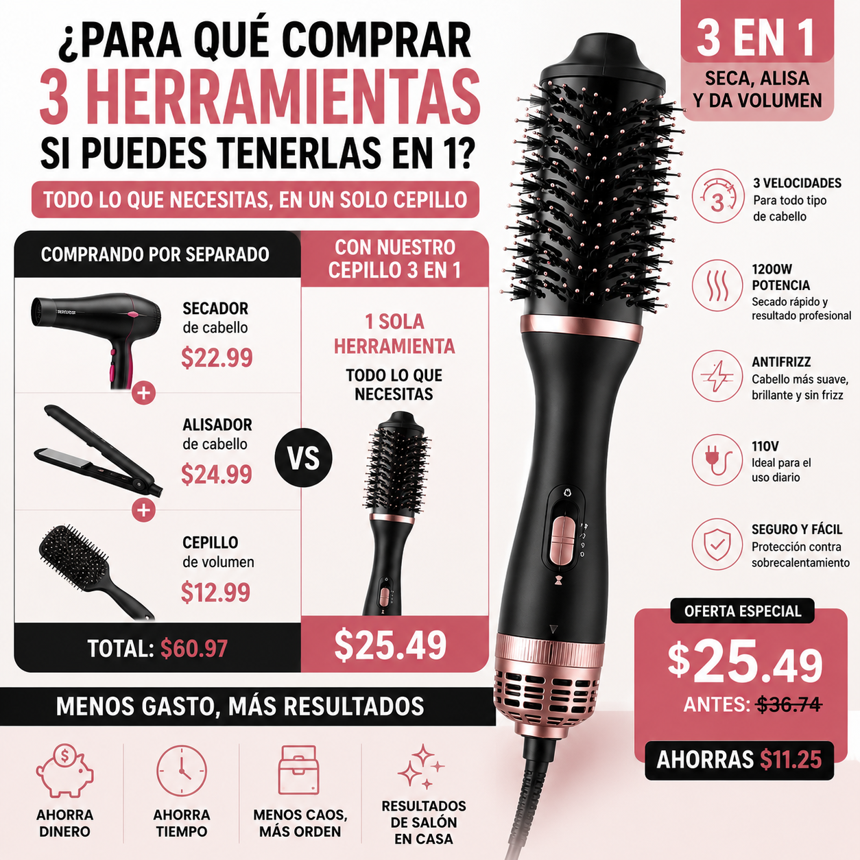 CEPILLO SECADORA 3 EN 1